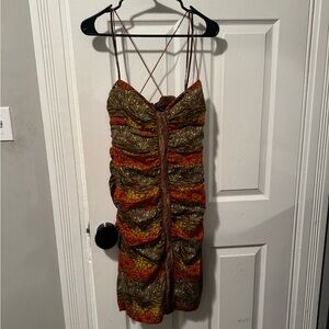 Nicole Miller Autumn Tones Ruched Mini Dress